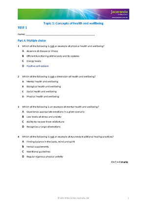 Health Status Indicators and Prerequisites for Wellbeing in HHD Unit 1 ...