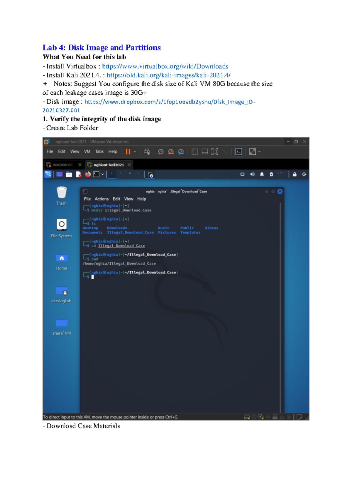 Lab 4 - Disk Image and Partitions Instructions for Kali 2021 VM - Studocu