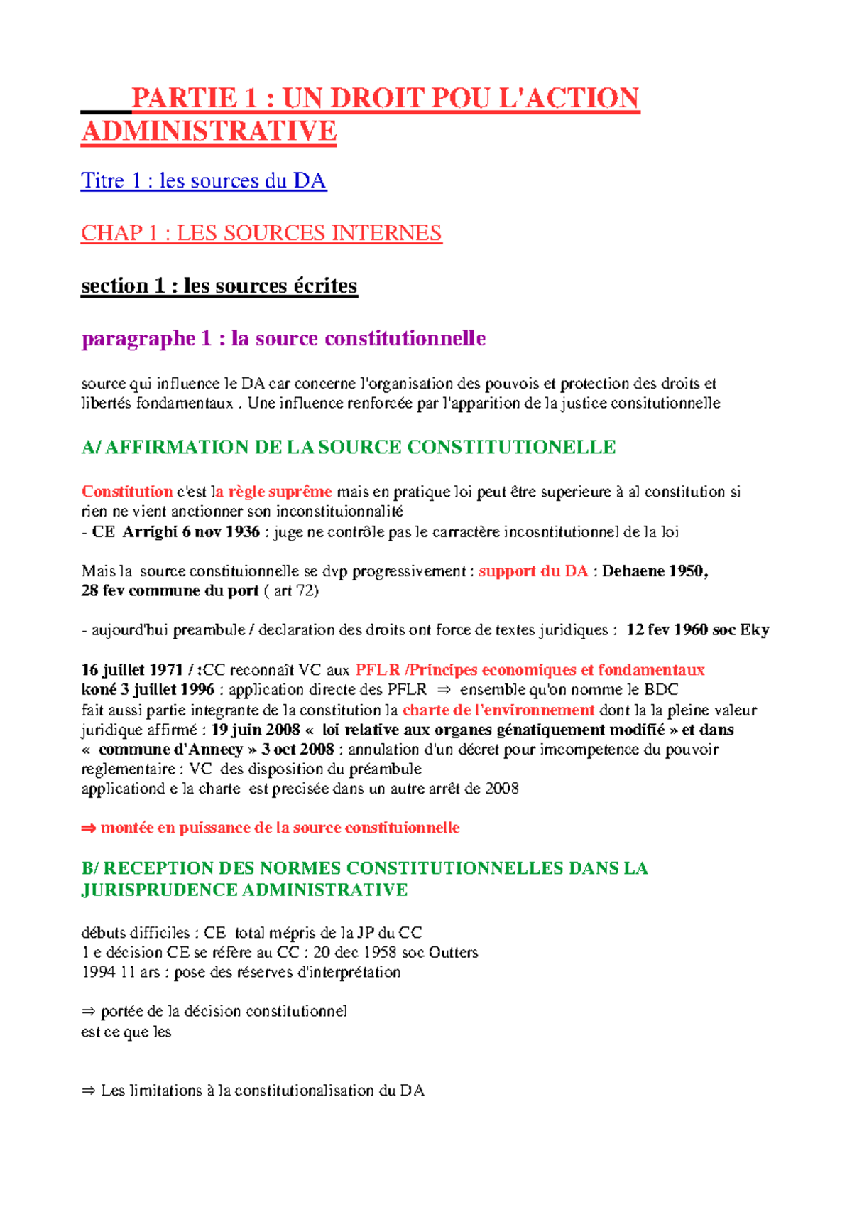 Chapitre 1 : Les Sources Internes du Droit Administratif (DA) - Studocu