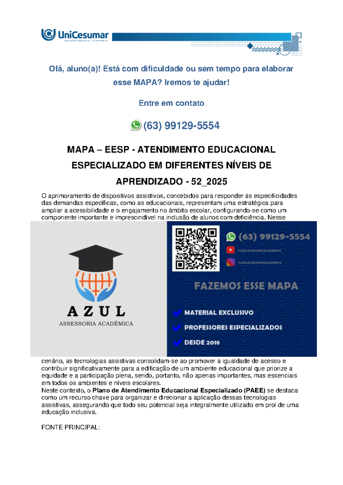 MAPA EESP: Plano de Atendimento Educacional Especializado 52_2025 - Studocu
