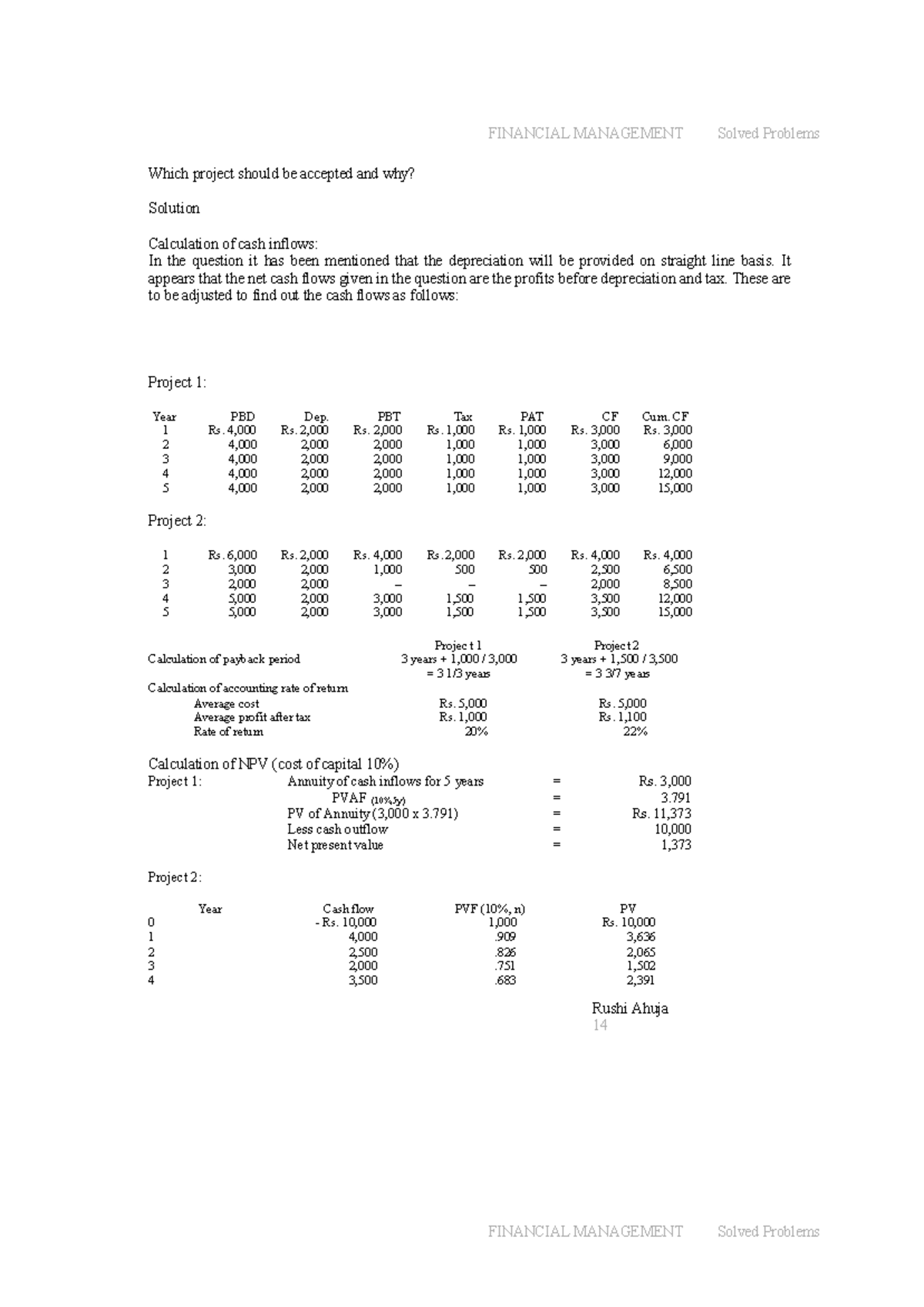 Capital Budgeting Financial Management Solved Problems Fin 101