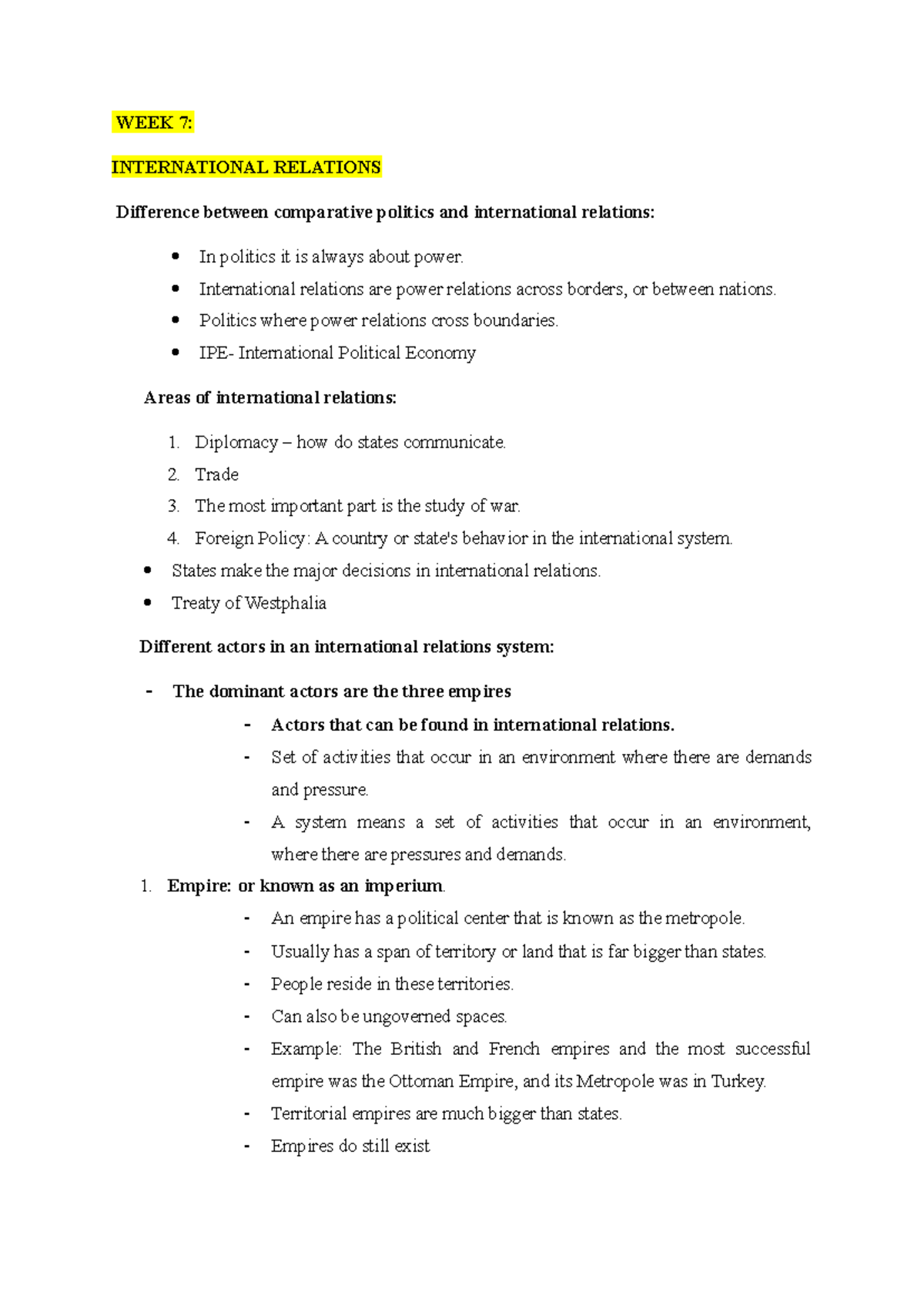 POL1005S WEEK 7-12: Key Concepts in International Relations and Power ...