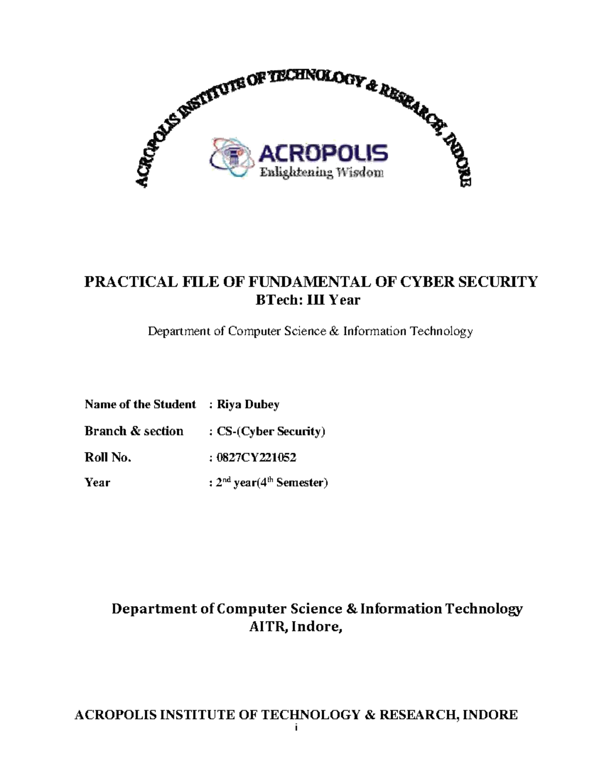 CY 402 Lab Manual: Practical File on Cyber Security Fundamentals - Studocu