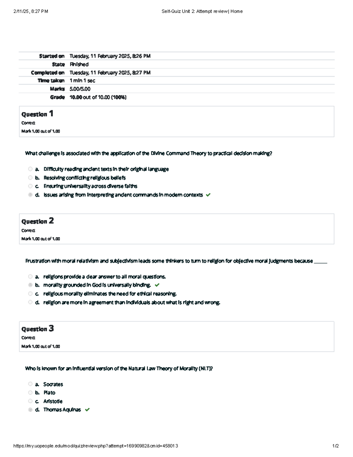 Self-Quiz Unit 2 Attempt review Home - Started on Tuesday, 11 February ...