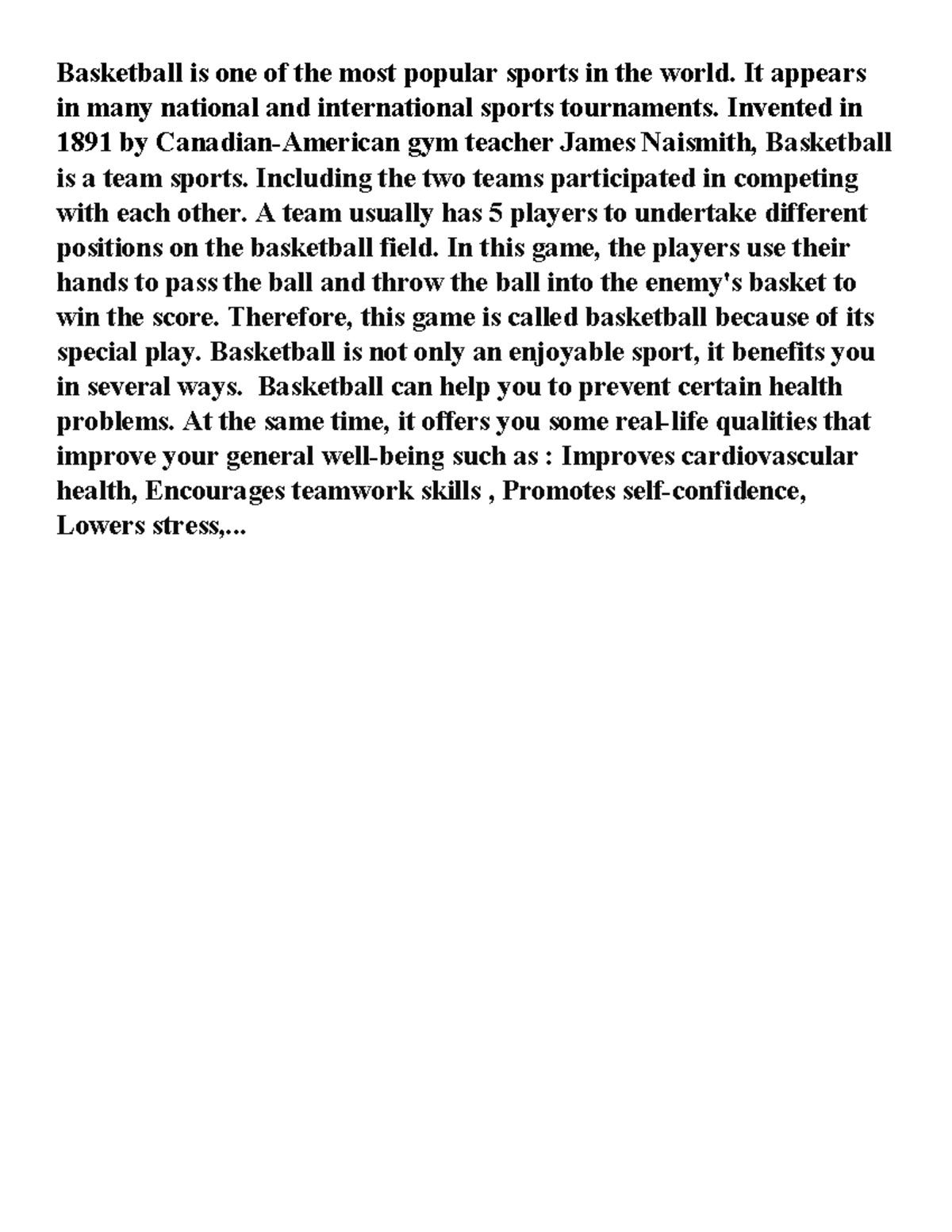 Basketball: A Popular Sport and Its Health Benefits - Studocu