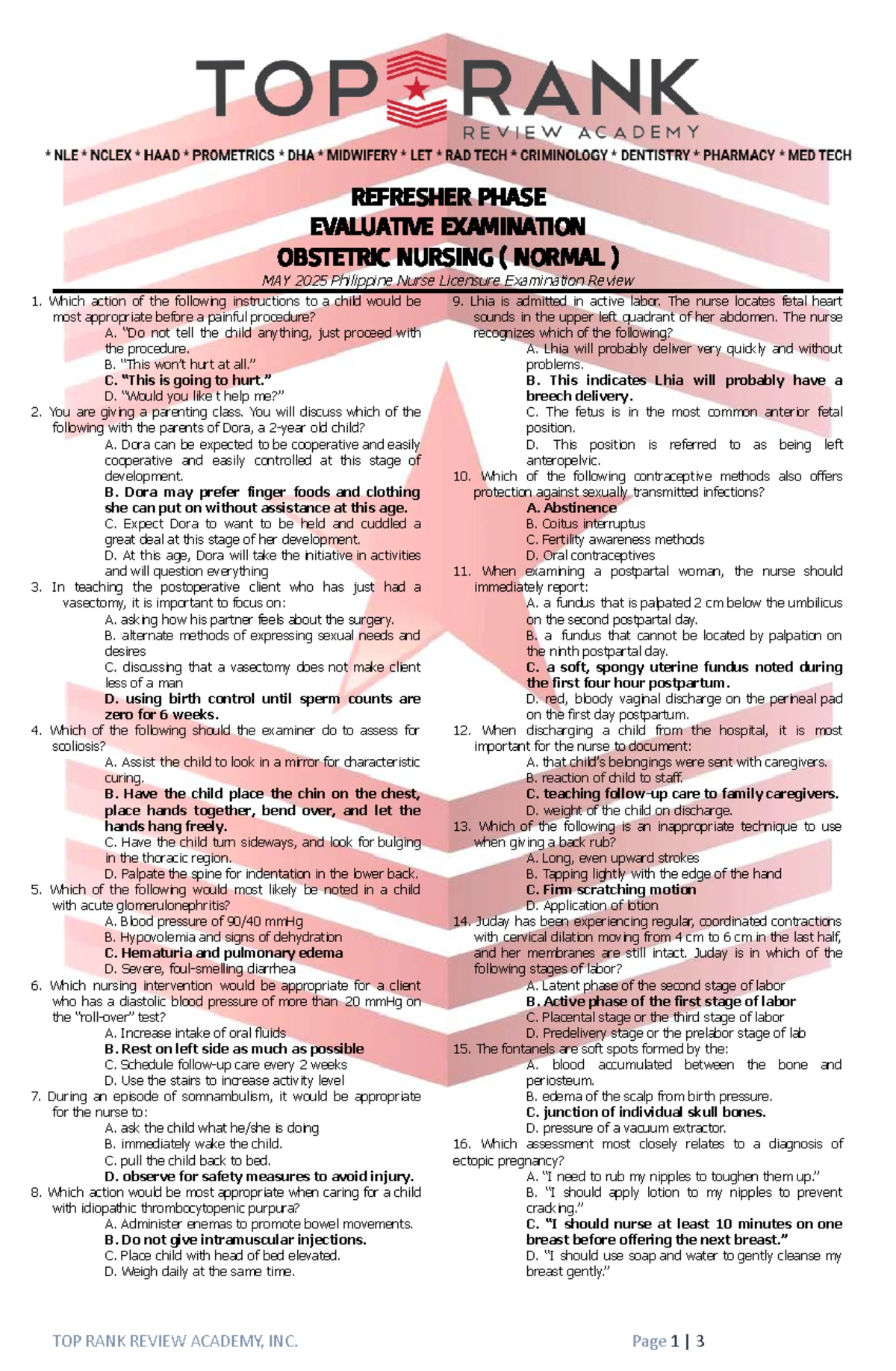 Refresher: Post-Test on Normal Obstetrics (OB) - Studocu
