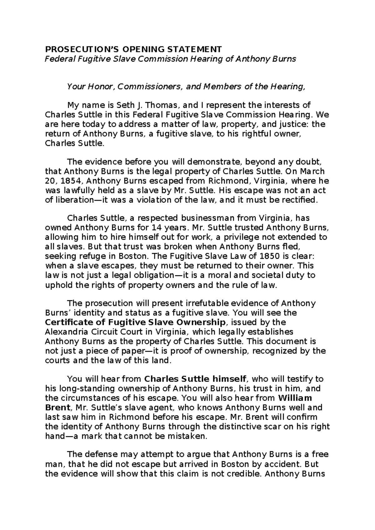 Federal Fugitive Slave Commission Hearing: Prosecution of Anthony Burns ...
