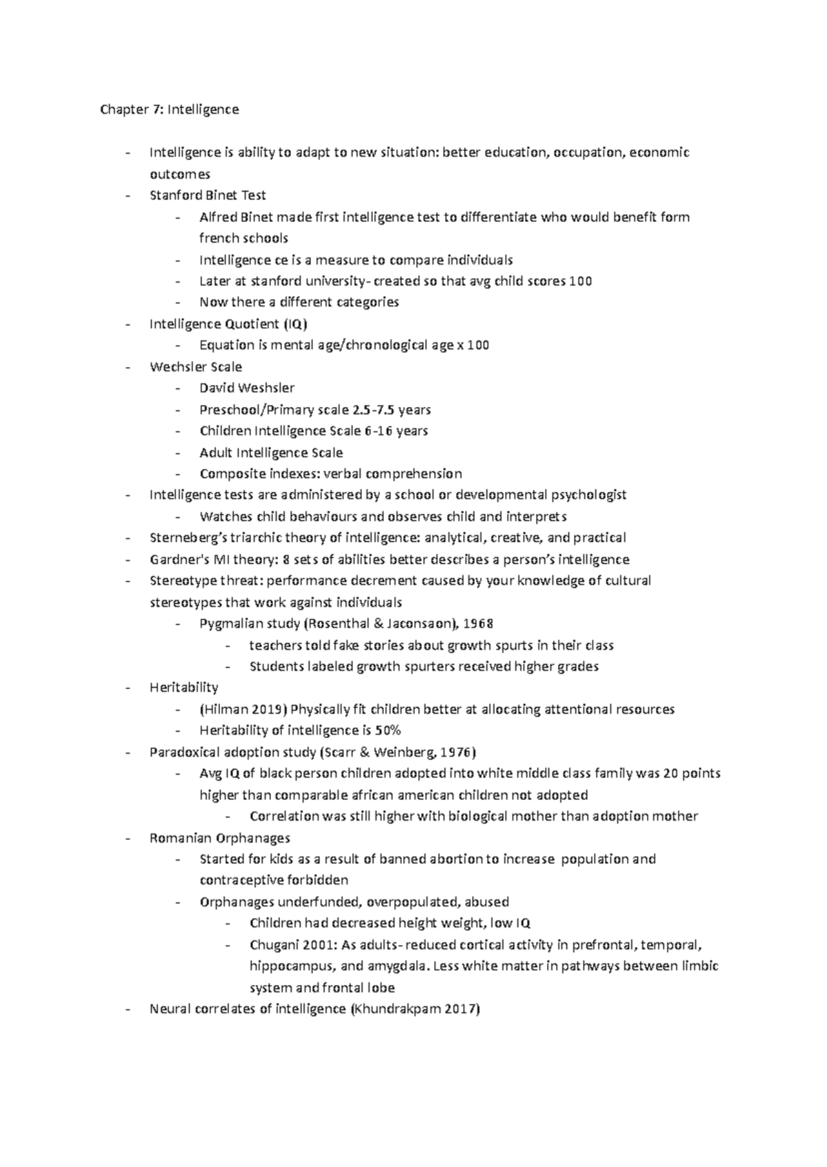 2AA3 Intelliegnece notes - Chapter 7: Intelligence Intelligence is ...
