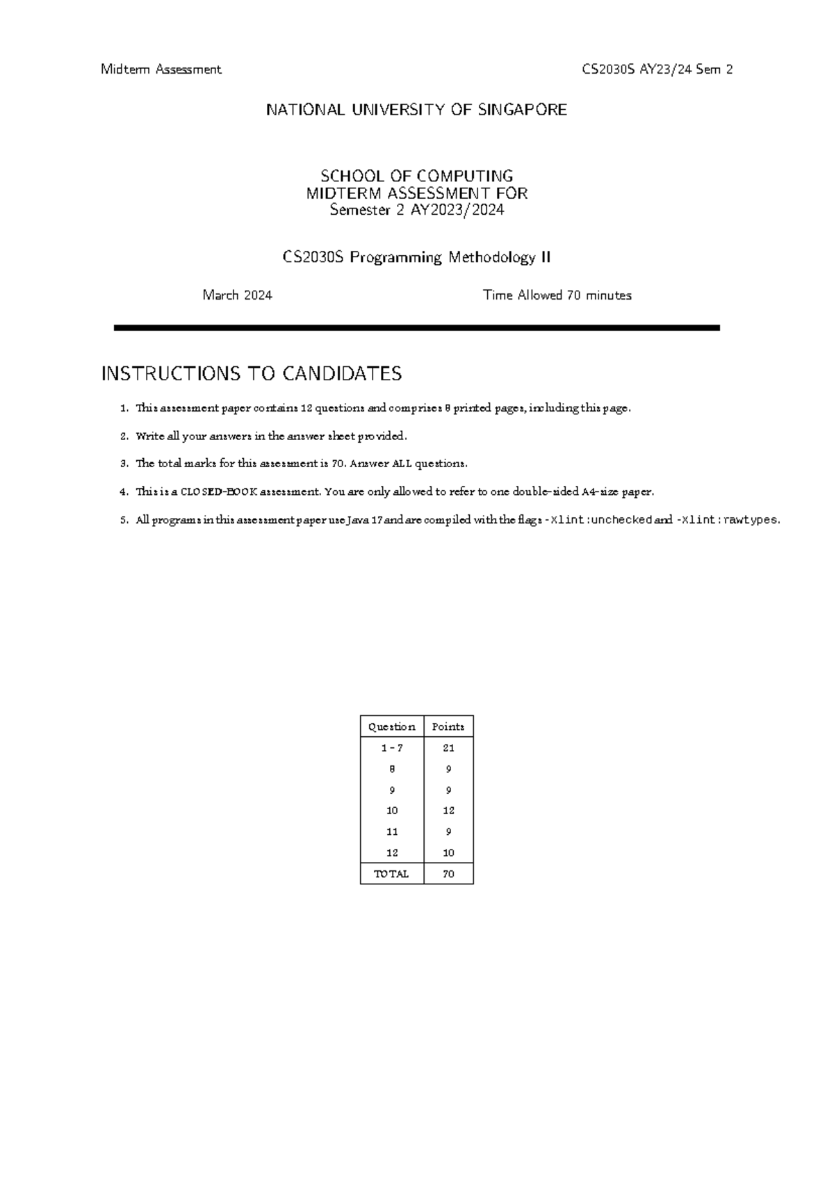 Midterm Assessment CS2030S Sem 2 - Programming Methodology II - Studocu