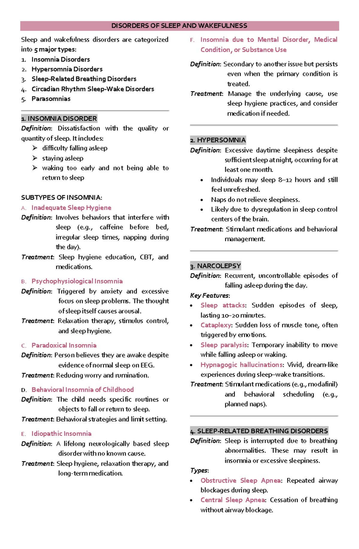 Disorders of Sleep and Wakefulness: A Comprehensive Overview - Studocu