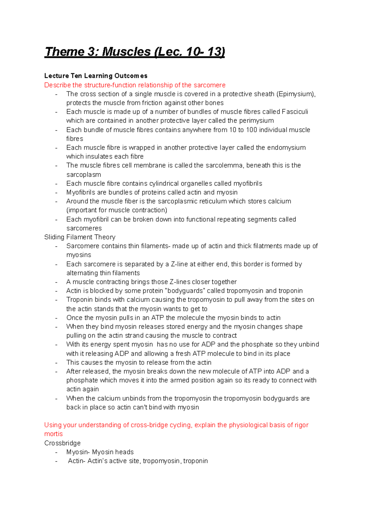 Unit Three Lecture Notes on Muscle Physiology - Zoo 3600 - Studocu