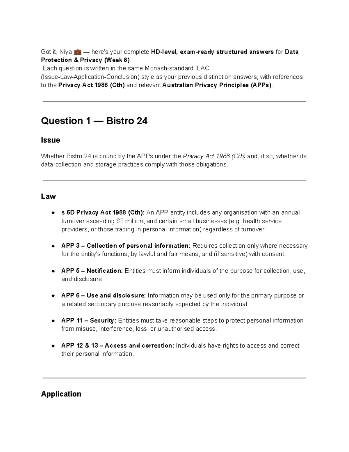 Data Protection Privacy Exam Prep (LAW 101) - Structured Answers - Studocu
