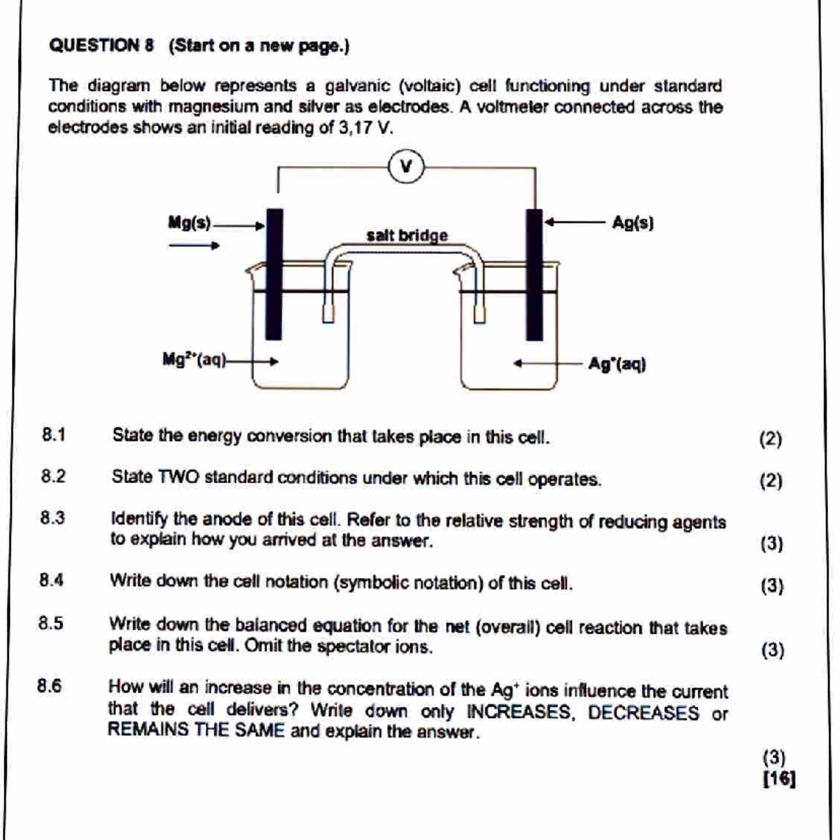 Galvanic Cell Questions (Chem 101) - Standard Conditions & Reactions ...
