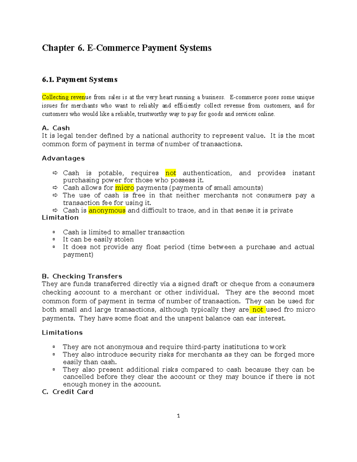 Chapter 6-E: Lecture Notes on E-Commerce Payment Systems - Studocu