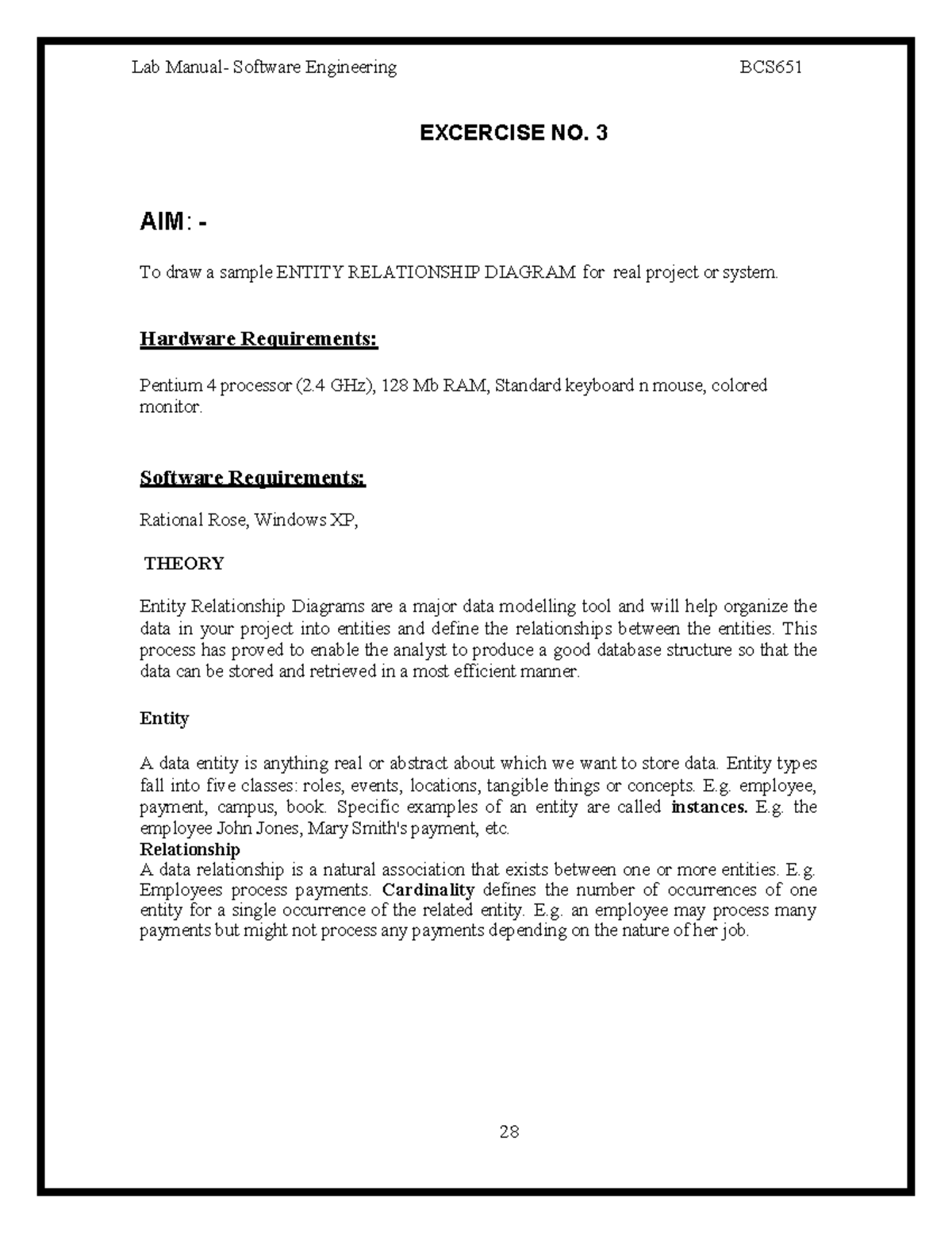 Lab Software Engineering BCS651 Exercise 3: Entity Relationship Diagram ...
