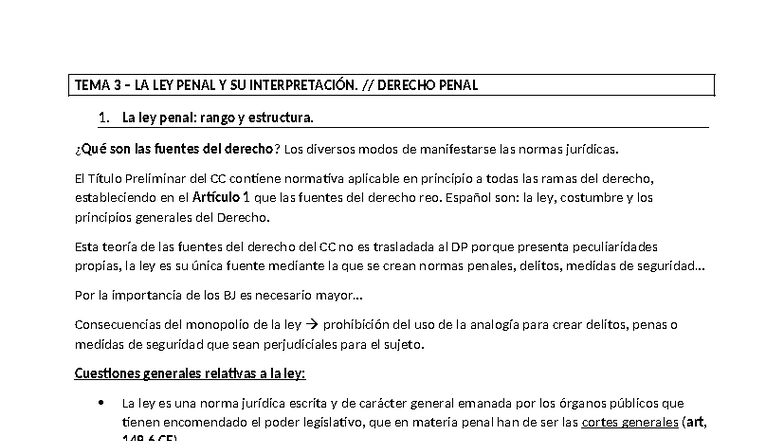 TEMA 3: LA LEY PENAL Y SU INTERPRETACIÓN - DERECHO PENAL 1 Resumen ...