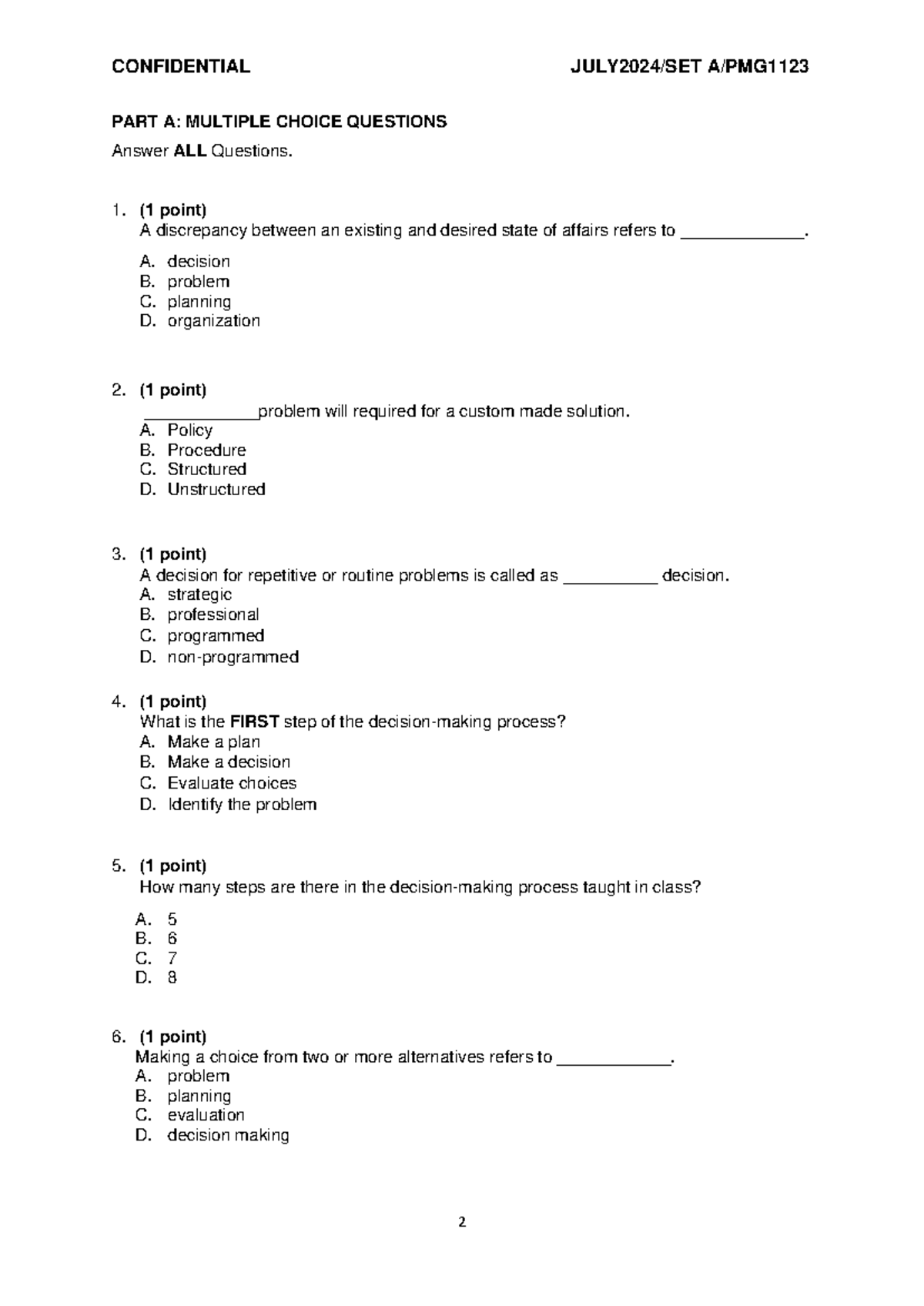 PMG1123 TEST QP 0724 - MCQ & Structured Questions Review - Studocu