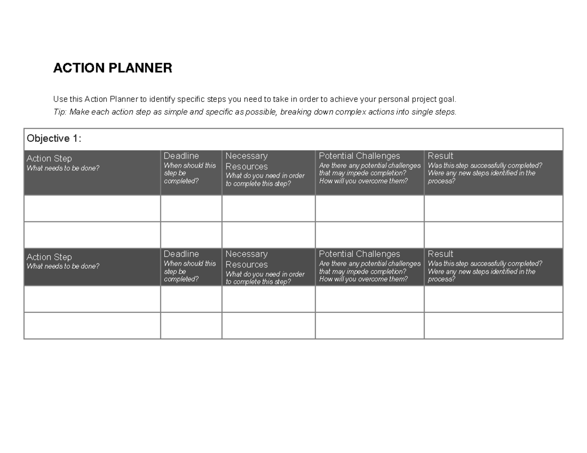 3.1a Action Plan Template for Personal Project Goals - Studocu