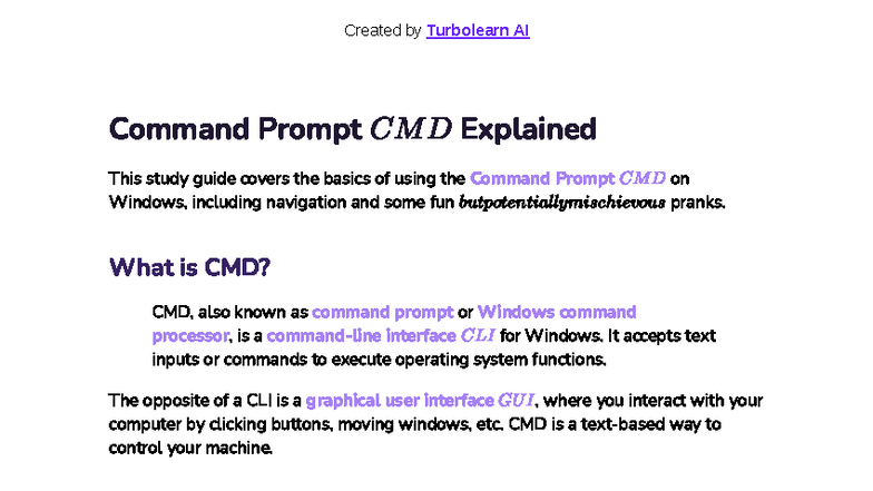 CMD Basics and Fun Pranks: A Study Guide for Turbolearn AI - Studocu