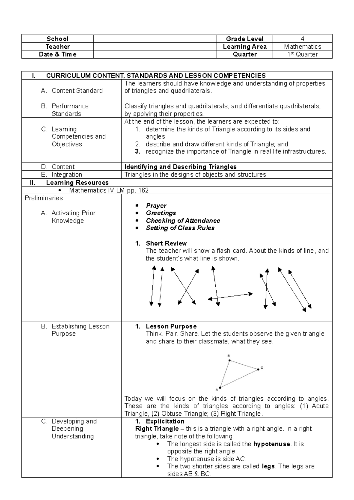 Daily- Lesson-PLAN - N/A - School Grade Level 4 Teacher Learning Area ...
