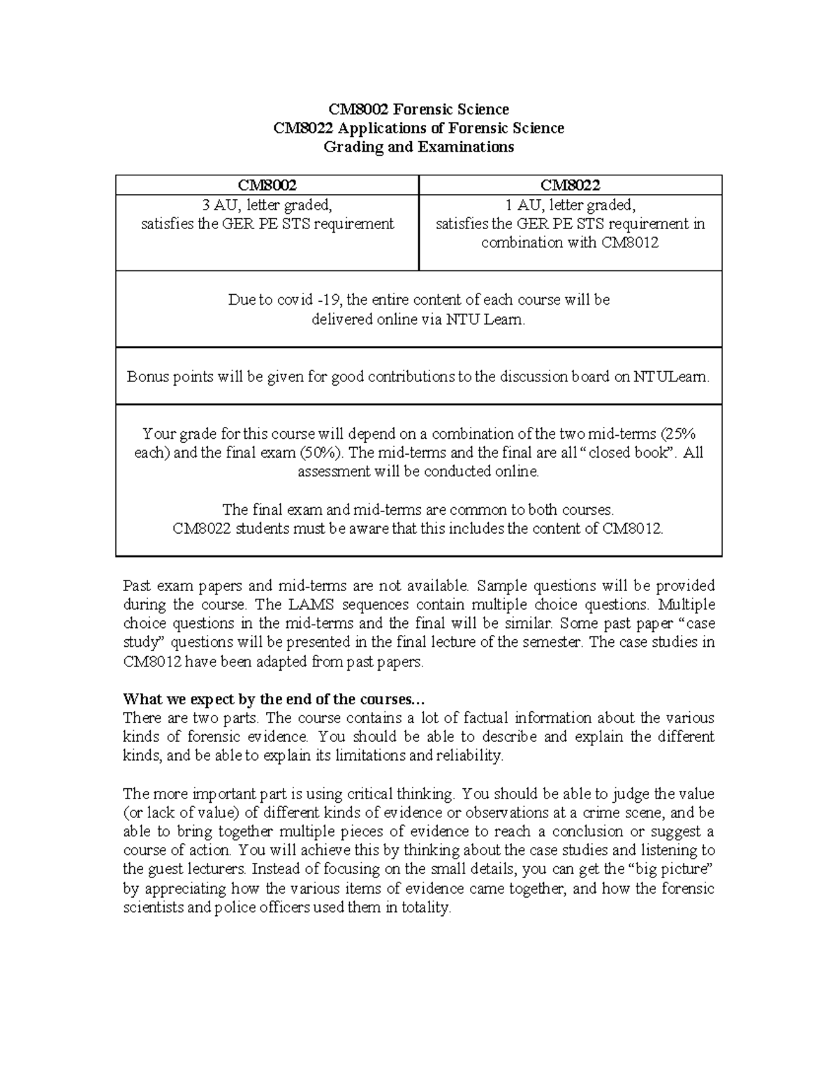 CM8002 grading intro to forensic science - CM8002 - NTU - Studocu