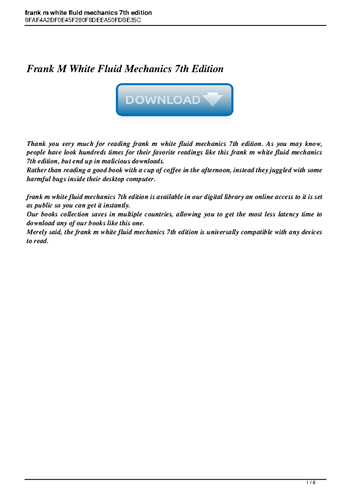 Frank M. White's Fluid Mechanics 7th Edition Overview and Resources ...