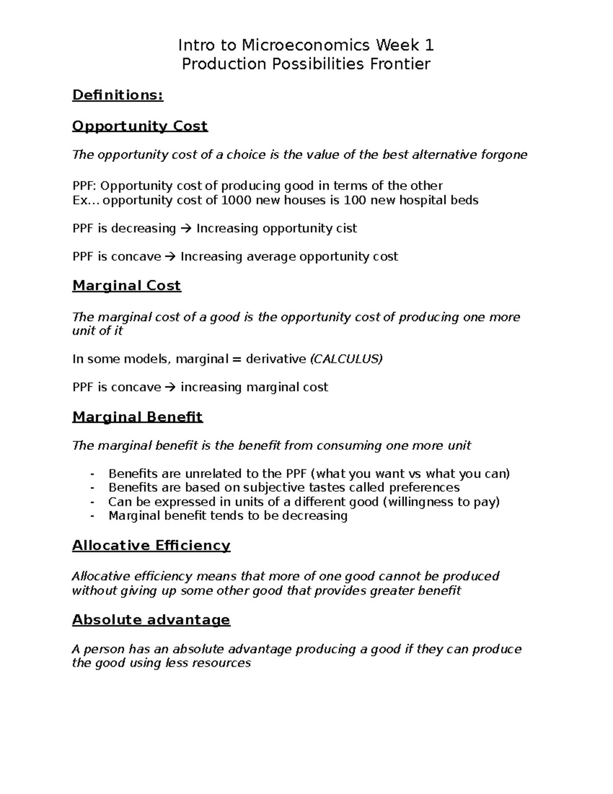 Microeconomics Week 1 Economic Problem - Intro to Microeconomics Week 1 ...