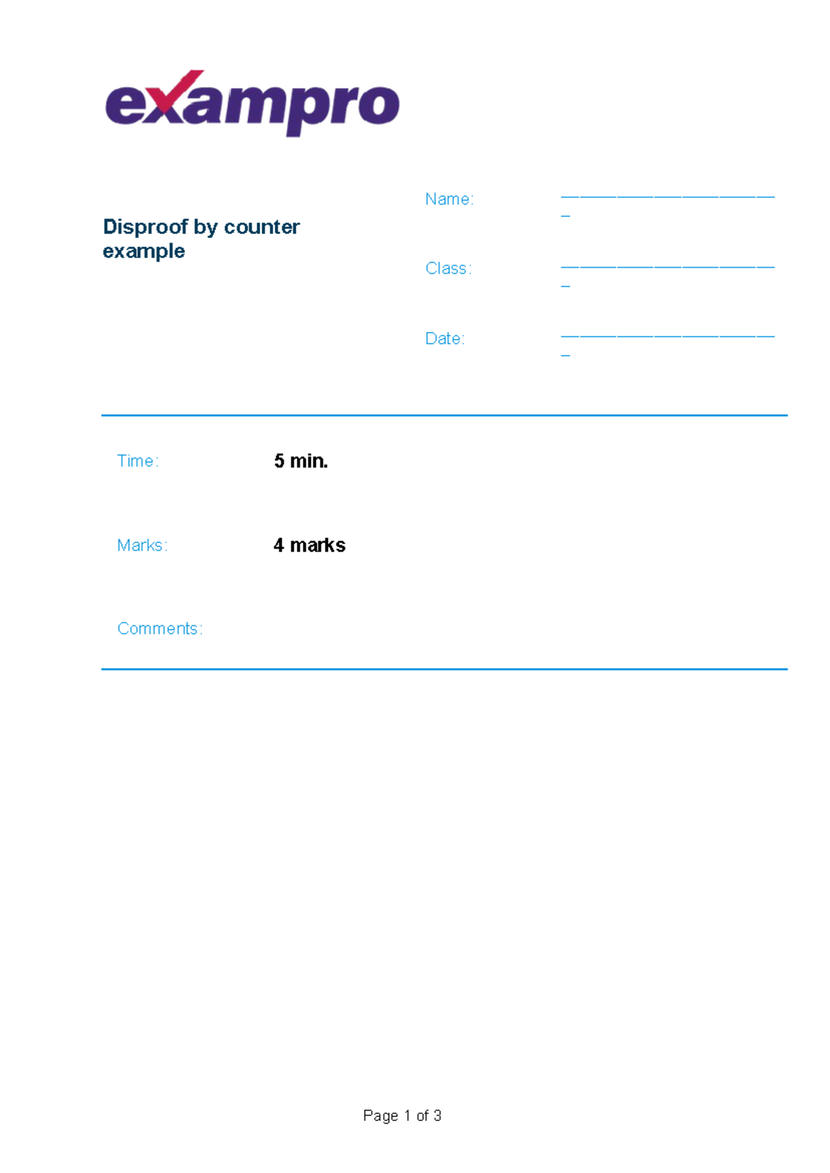 Disproof by counter example - Disproof by counter example Name