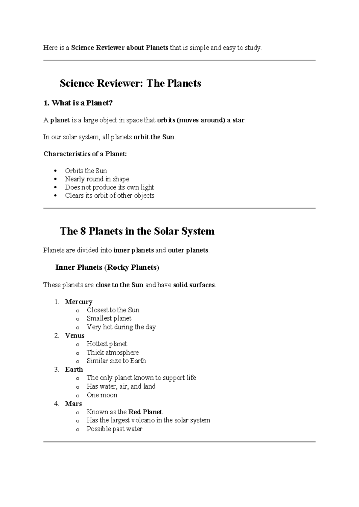 Science Reviewer: Understanding the 8 Planets in Our Solar System - Studocu