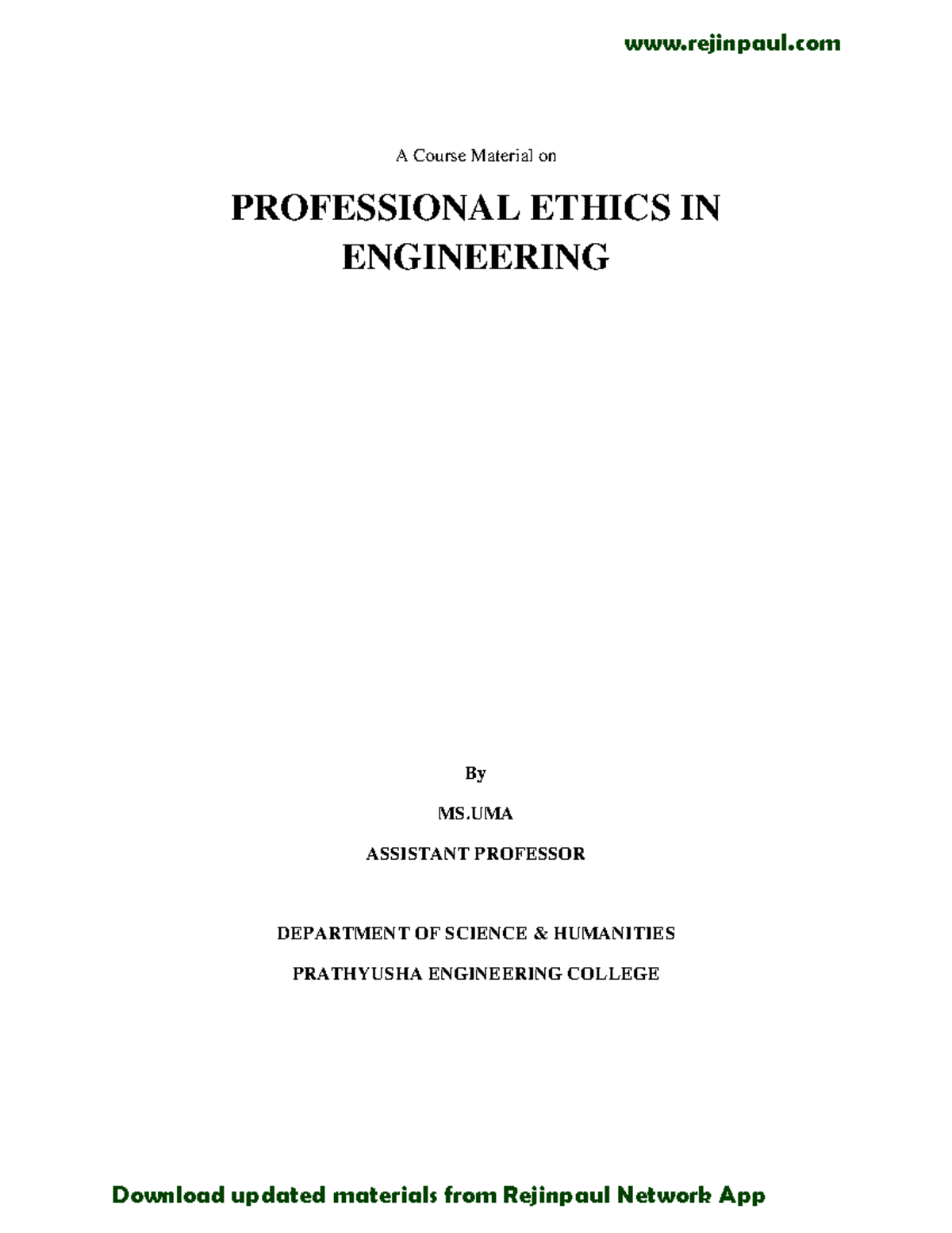 GE8076 Professional Ethics in Engineering: Comprehensive Guide and ...