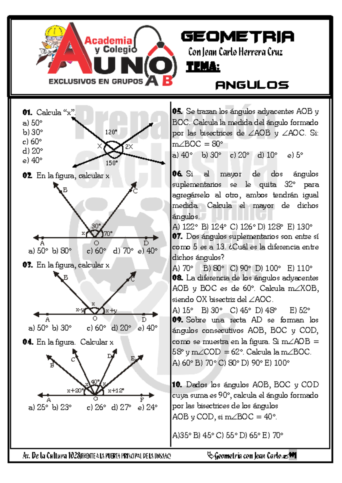Cálculo de Ángulos y Resolución de Problemas de Geometría (GEOM 101) - Document Preview