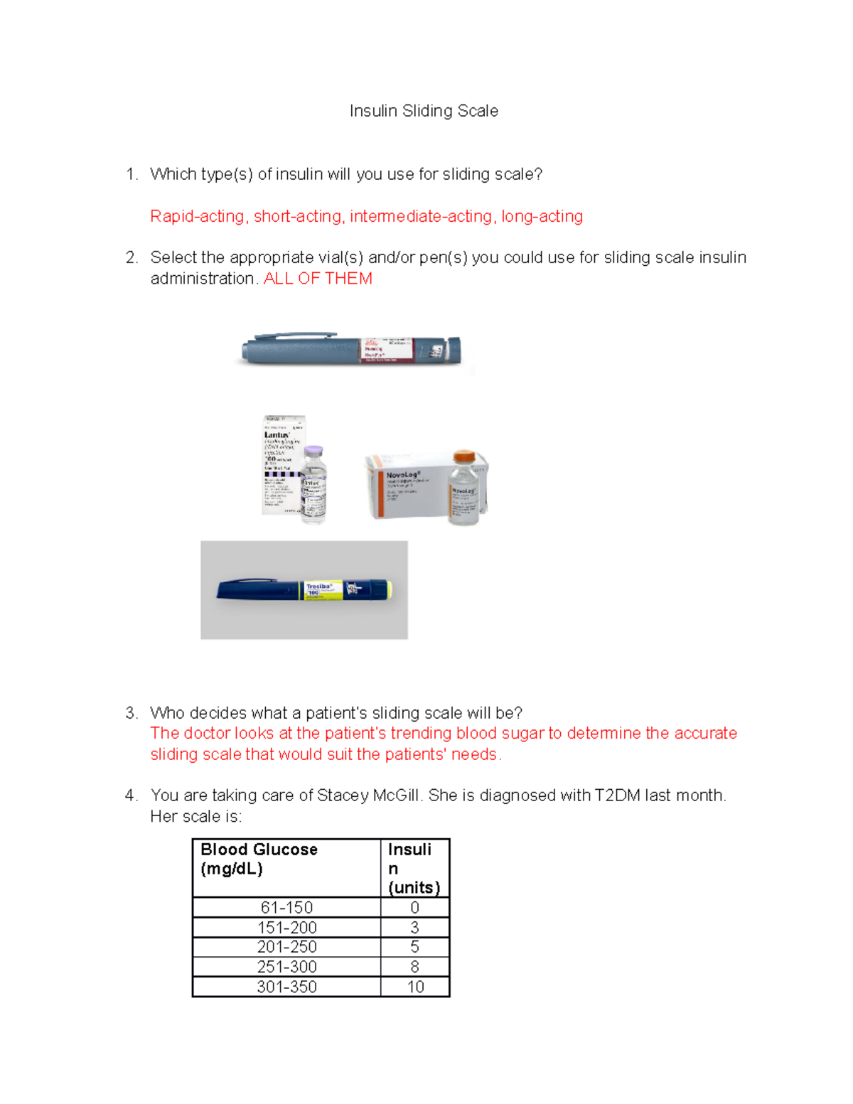 Insulin Sliding Scale Guidelines and Patient Case Studies - Studocu