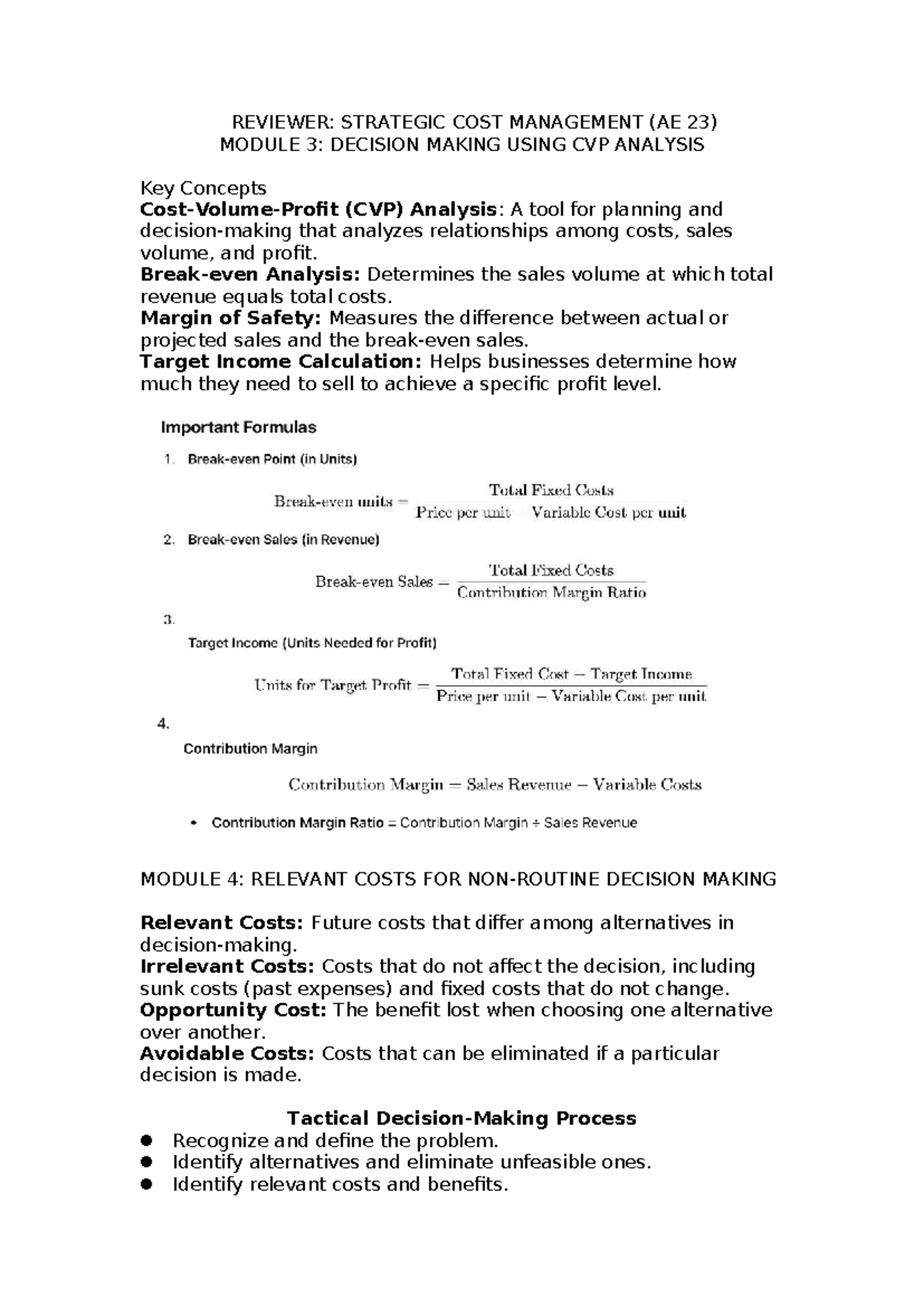 REVIEWER: STRATEGIC COST MANAGEMENT (AE 23) MODULE 3 & 4 NOTES - Studocu