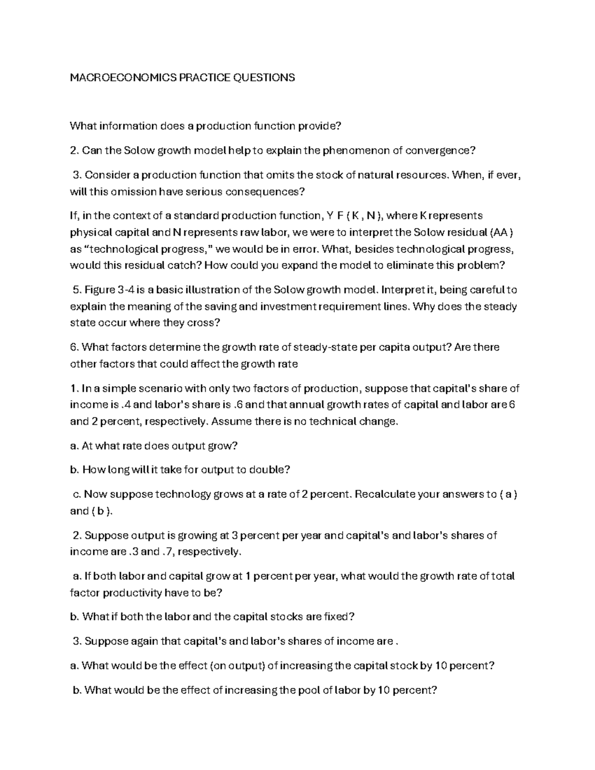 Macroeconomics Practice Questions - Key Concepts and Models - Studocu