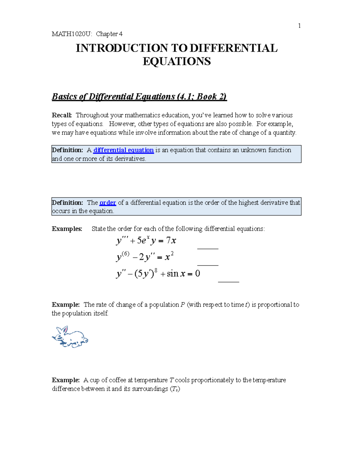 Mod5a odeintro - In class lecture notes - MATH1020U: Chapter 4 ...