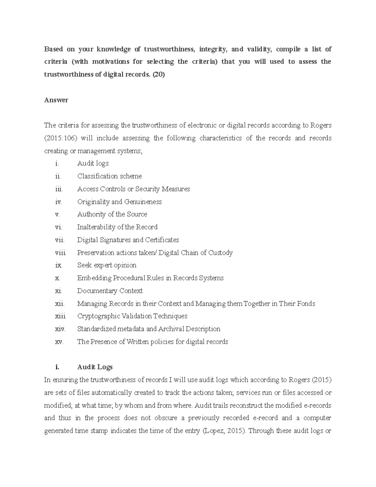 Trustworthiness Criteria for Digital Records Assessment: A Detailed ...