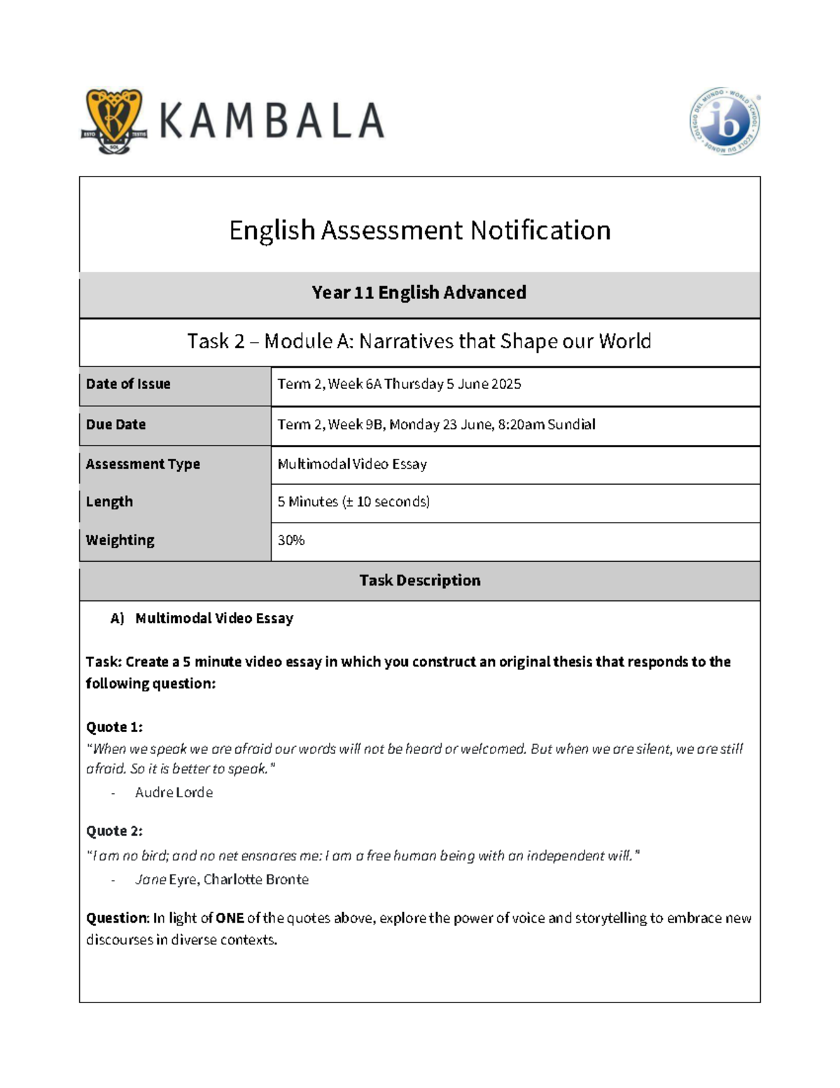 2025 Year 11 English Adv. Task 2: Multimodal Video Essay Guide - Studocu