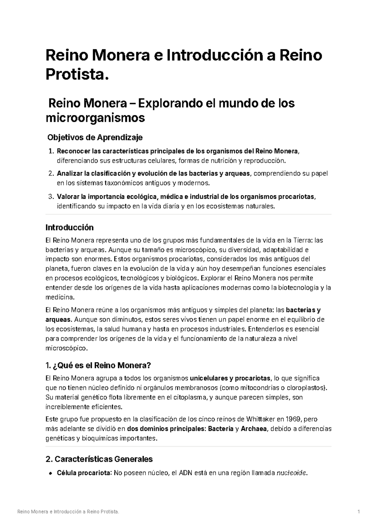 Reino Monera y Protista: Características y Clasificación - Studocu