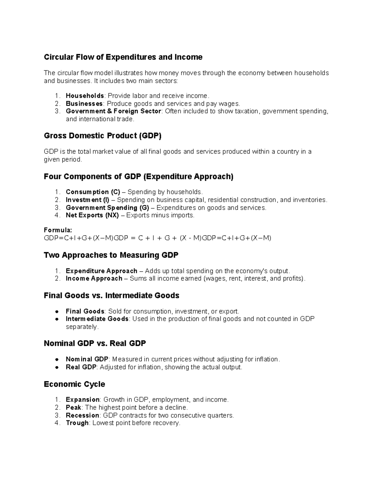 Circular Flow Model & GDP Insights - ECON 101 Overview - Studocu