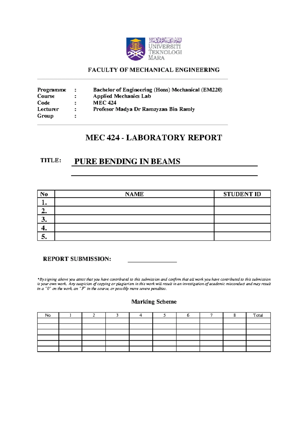 Lab Report Torsion Test (EMD4M1A) - Applied Mechanics Lab – MEC 424/AHA ...