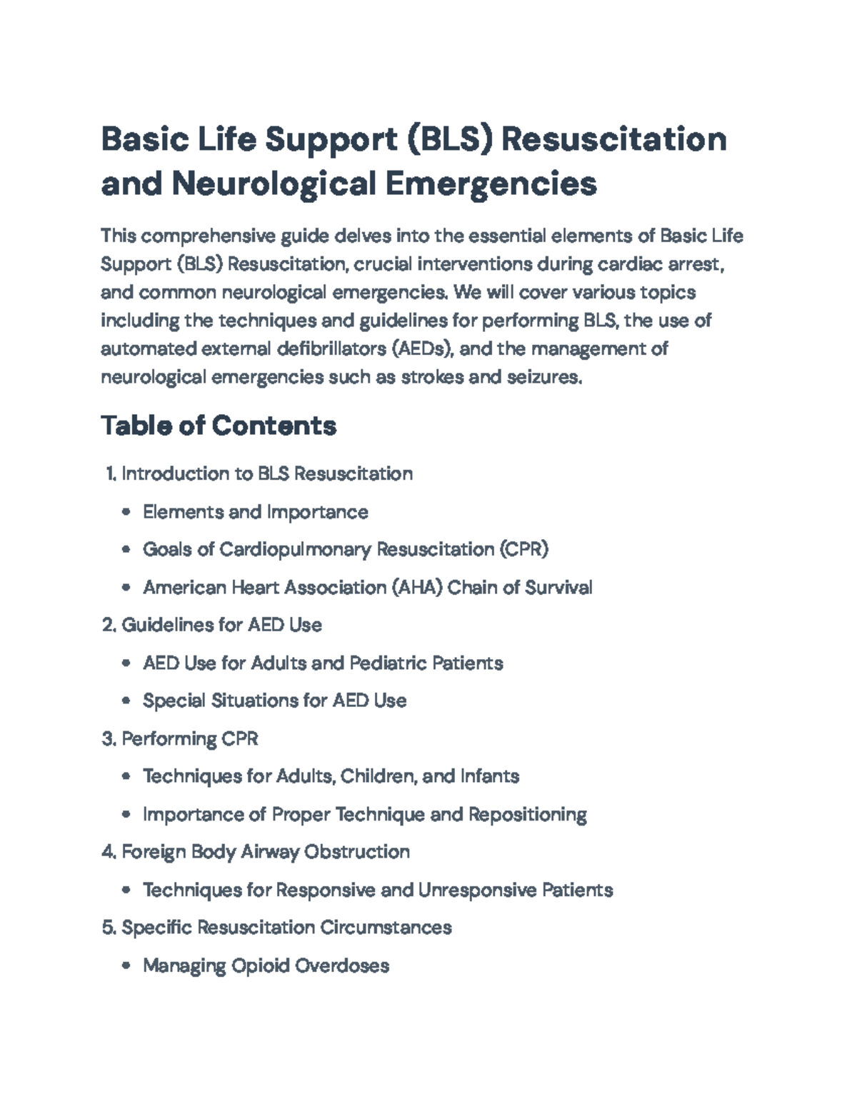 Basic Life Support (BLS) Resuscitation & Neurological Emergencies Guide ...
