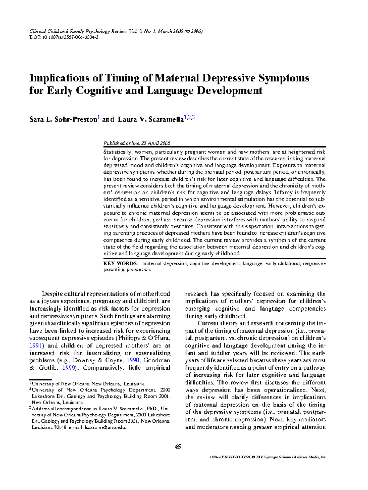 Maternal Depression and Early Childhood Cognitive Development (Project ...
