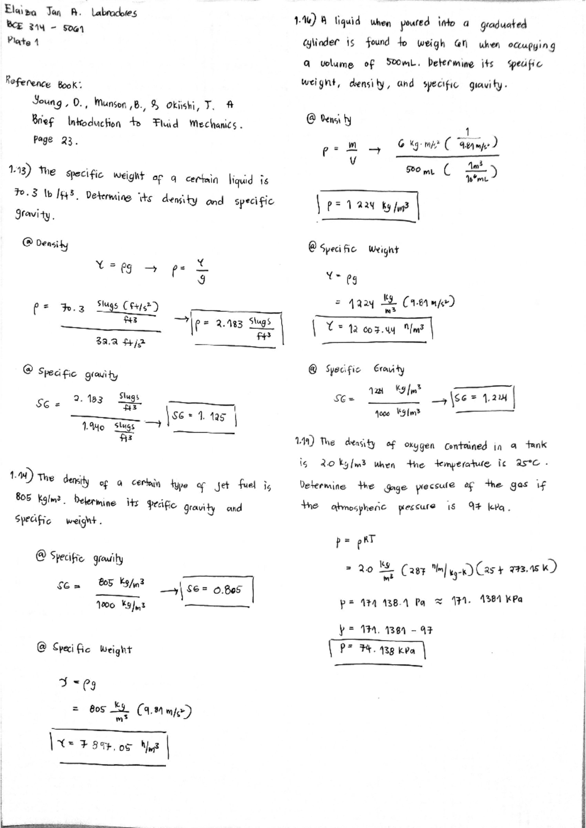 Hydraulics BCE 314: Properties of Fluid - Weight, Density, and Gravity ...