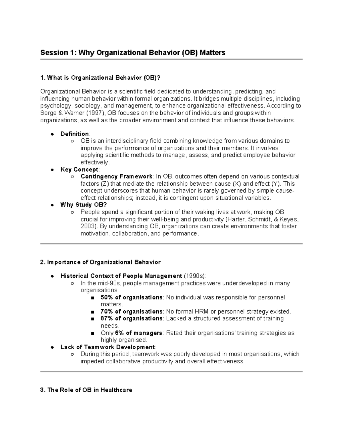 Session 1: The Importance of Organizational Behavior (OB) in Management ...