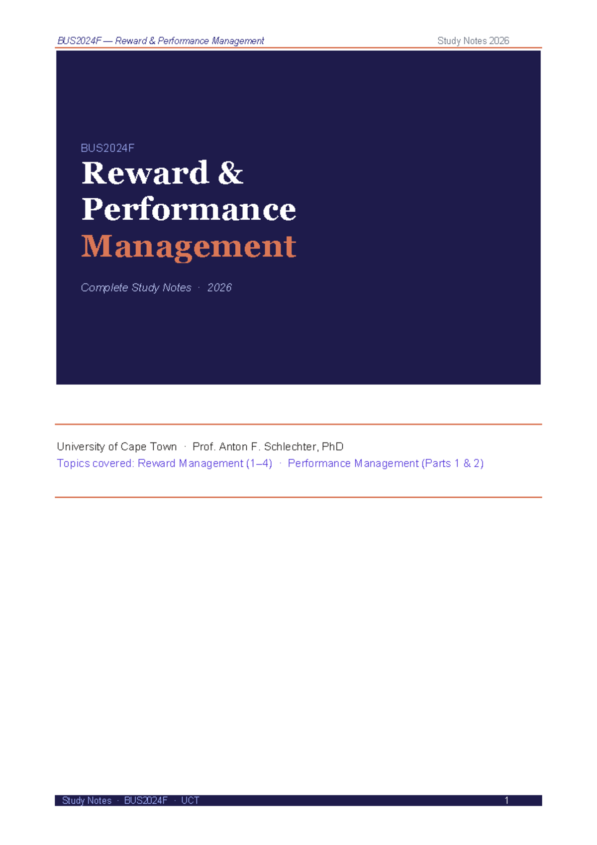 BUS2024F Reward Performance Management Study Notes 2026 - Studocu