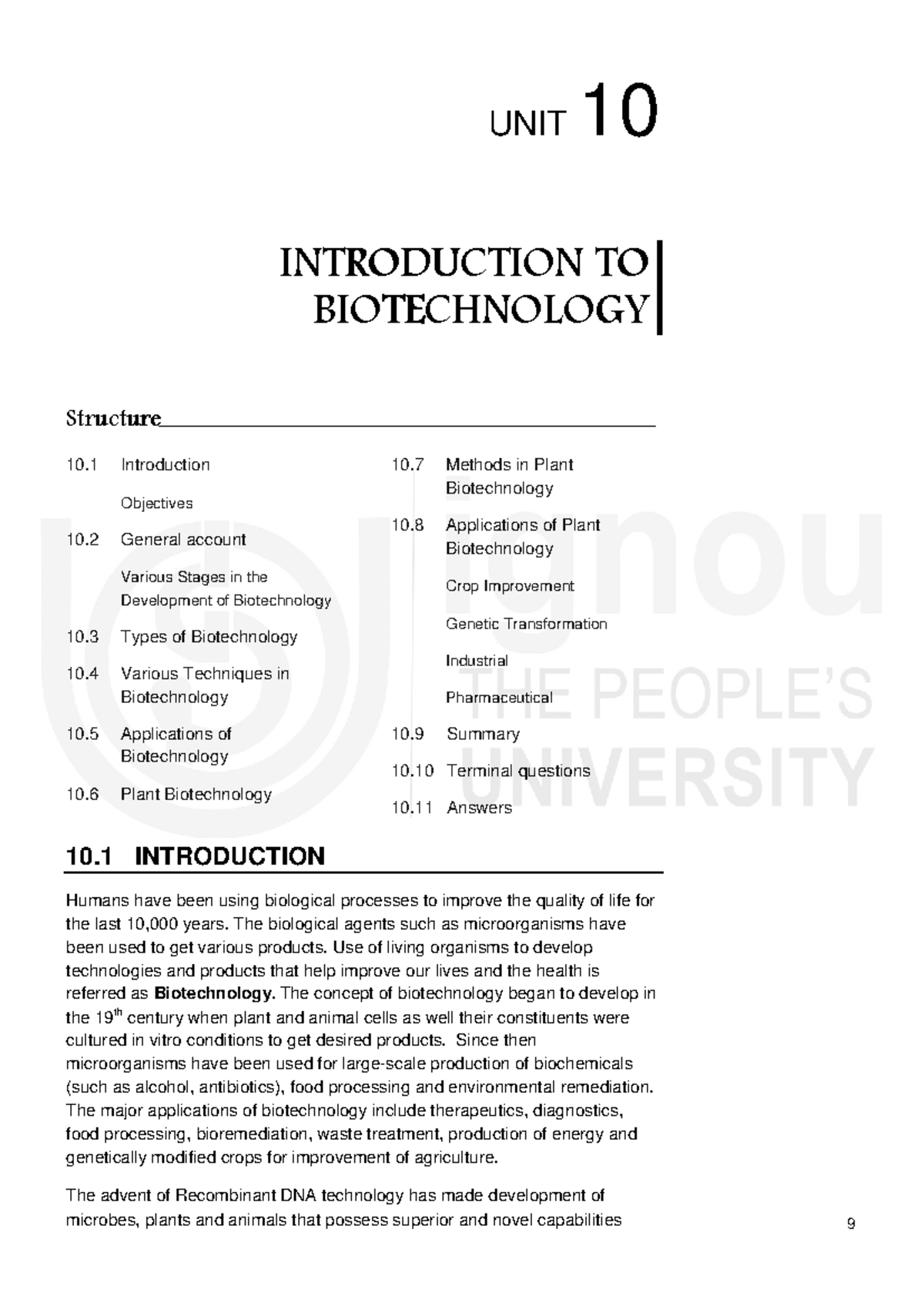 Unit 10: Introduction to Biotechnology - Key Concepts and Applications ...