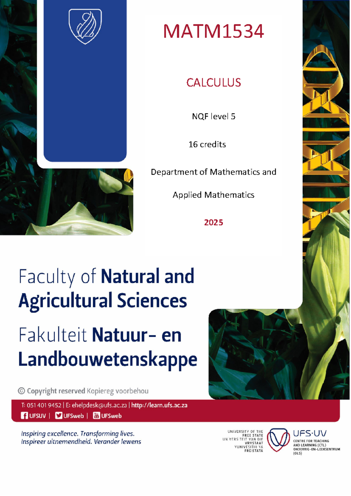 MATM1534 Calculus Module Guide 2025: Foundations of Change - Studocu
