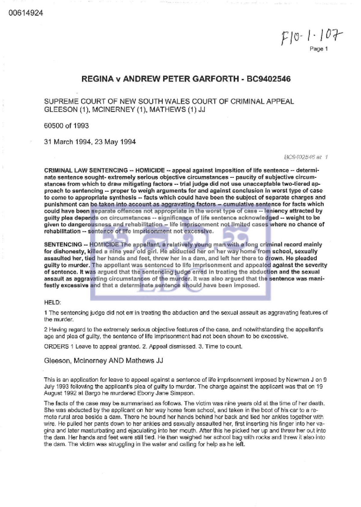 R v Garforth BC9402546: Supreme Court Appeal on Life Sentence - Studocu