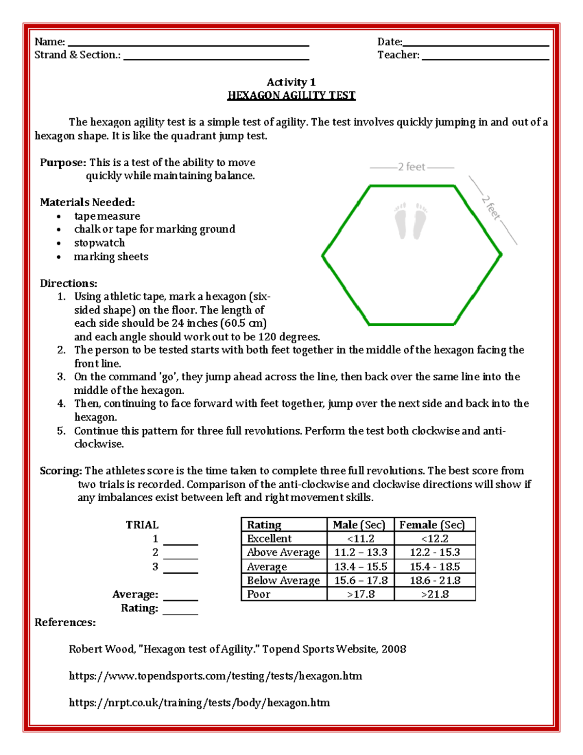 Skill Fitness Test Forms 2: Agility, Balance, Jump & Reaction Tests ...