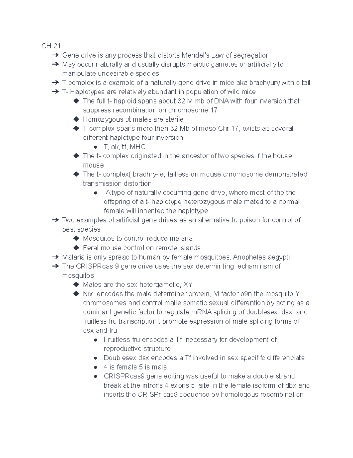 CH 21 - during class - CH 21 Gene drive is any process that distorts ...